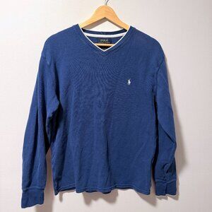 POLO Ralph Lauren Blue V-Neck Waffle Knit Thermal M